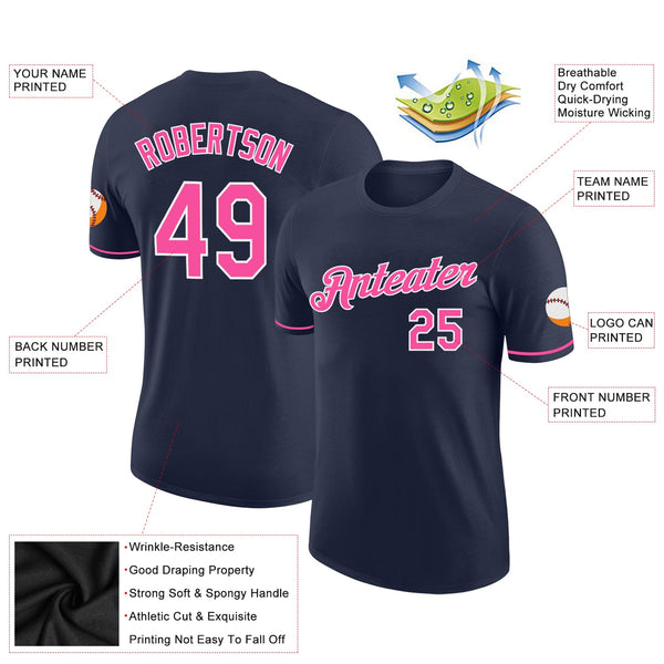 Custom Navy Pink-White Performance T-Shirt alternate