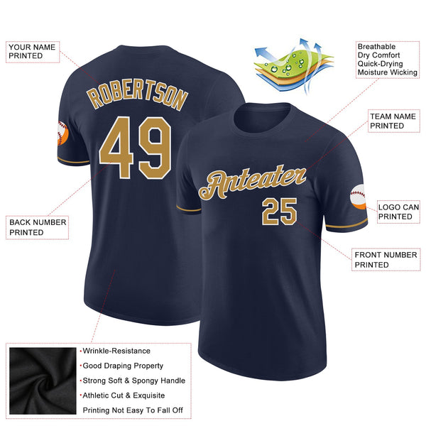 Custom Navy Old Gold-White Performance T-Shirt alternate