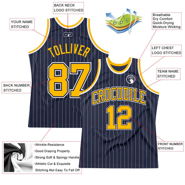 Custom Navy White Pinstripe Gold Authentic Basketball Jersey alternate