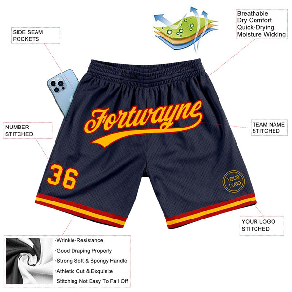 Custom Navy Gold-Red Authentic Throwback Basketball Shorts alternate