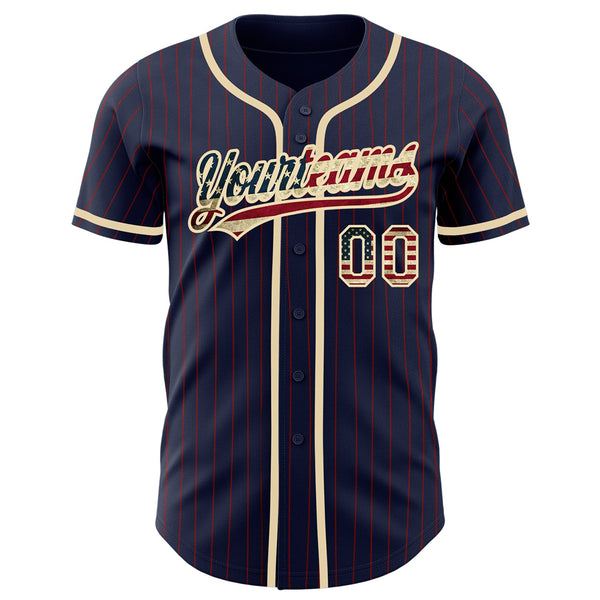 Custom Navy Red Pinstripe Vintage USA Flag-City Cream Authentic Baseball Jersey alternate