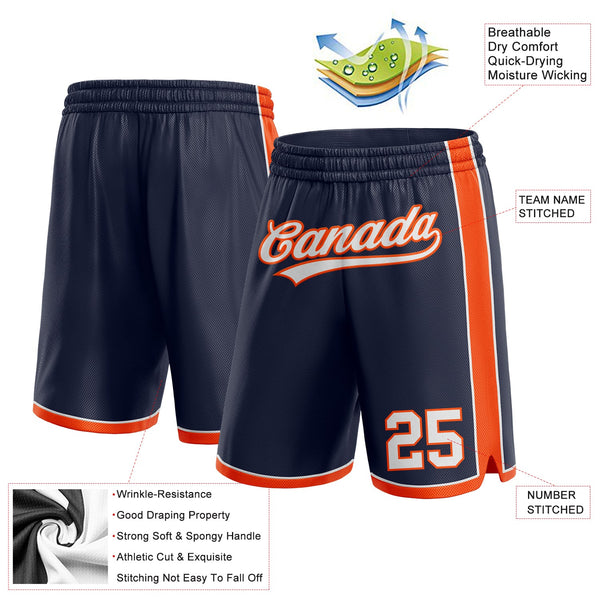Custom Navy White-Orange Authentic Basketball Shorts alternate