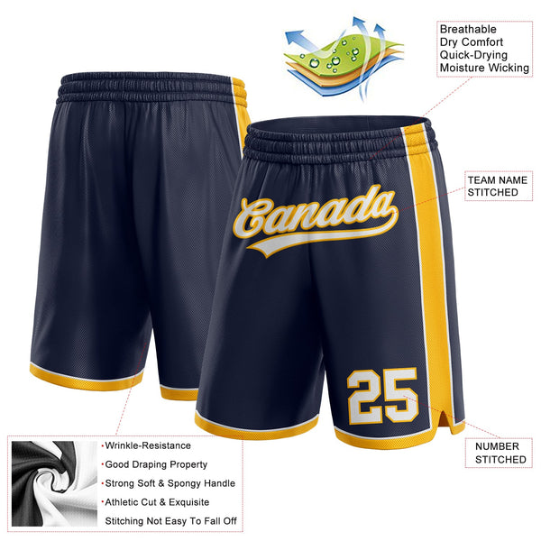 Custom Navy White-Gold Authentic Basketball Shorts alternate