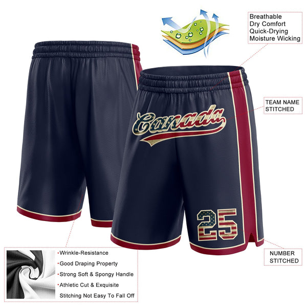 Custom Navy Vintage USA Flag Maroon-Cream Authentic Basketball Shorts alternate