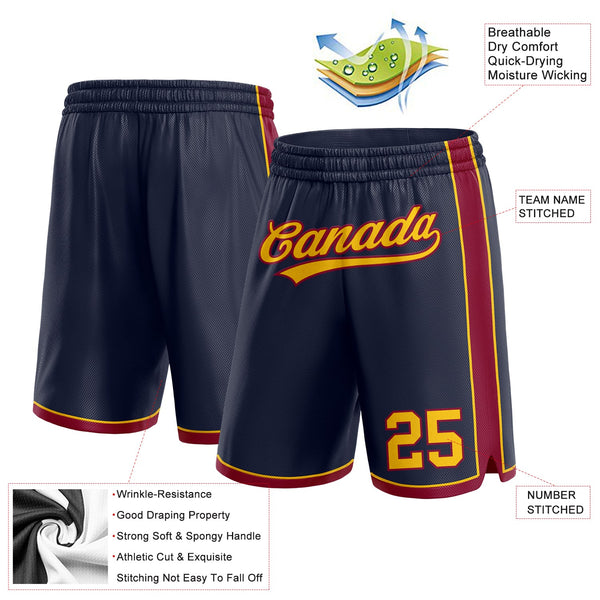 Custom Navy Yellow-Maroon Authentic Basketball Shorts alternate