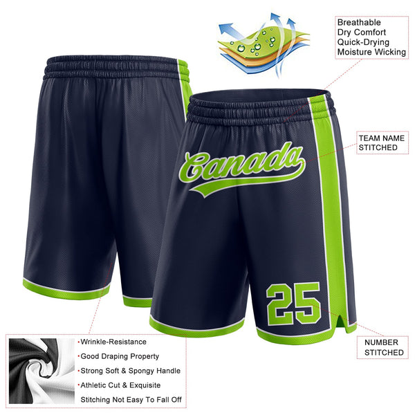 Custom Navy Neon Green-White Authentic Basketball Shorts alternate