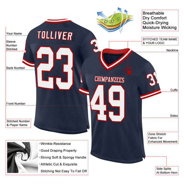 Custom Navy White-Red Mesh Authentic Throwback Football Jersey alternate