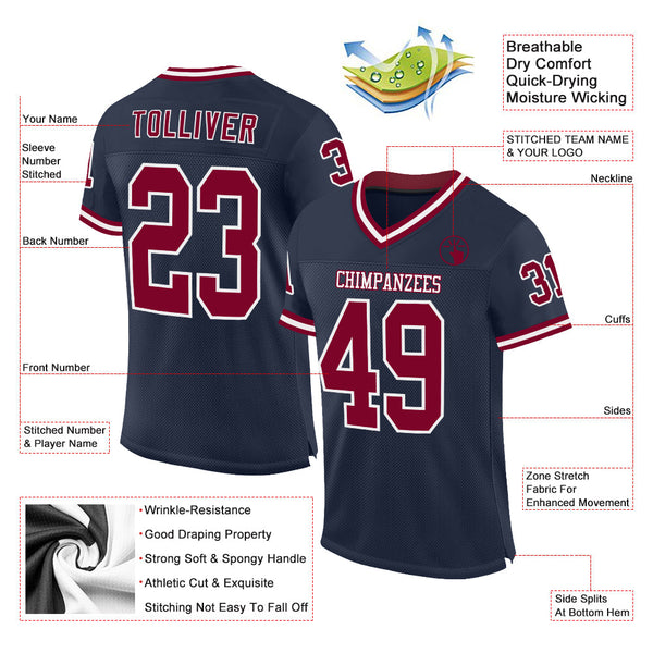 Custom Navy Maroon-White Mesh Authentic Throwback Football Jersey alternate