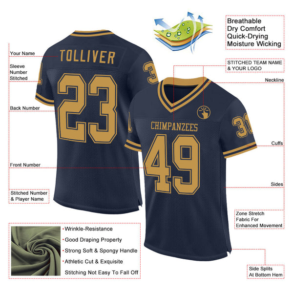 Custom Navy Old Gold Mesh Authentic Throwback Football Jersey alternate