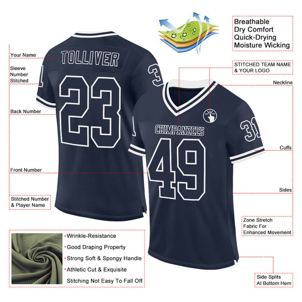 Custom Navy White Mesh Authentic Throwback Football Jersey alternate