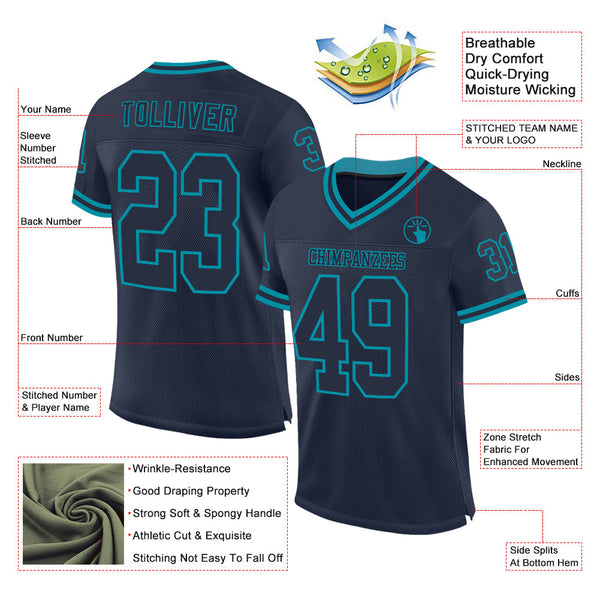 Custom Navy Teal Mesh Authentic Throwback Football Jersey alternate