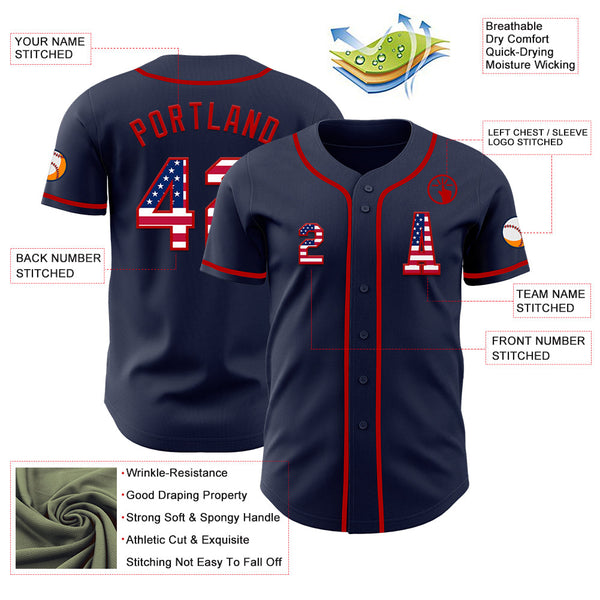 Custom Navy USA Flag-Red Authentic Baseball Jersey alternate
