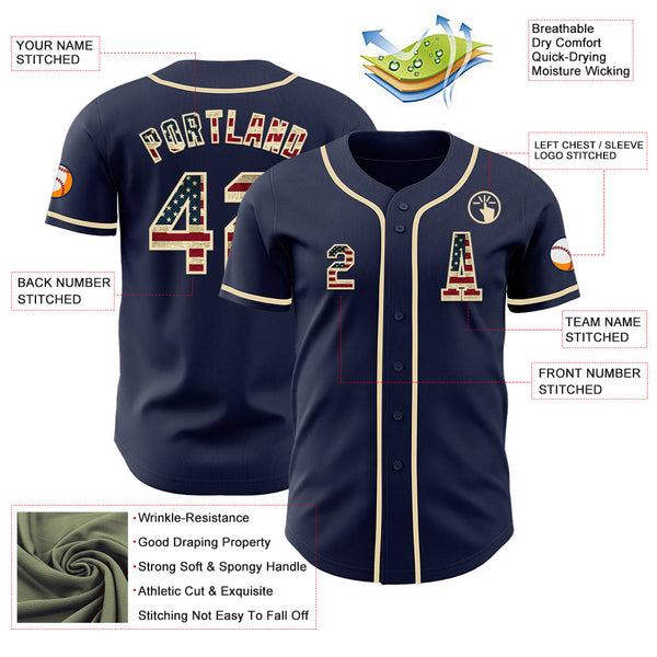 Custom Navy Vintage USA Flag-Cream Authentic Baseball Jersey alternate