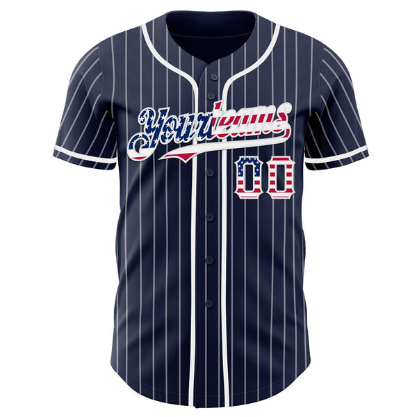 Custom Navy White Pinstripe USA Flag Authentic Baseball Jersey alternate