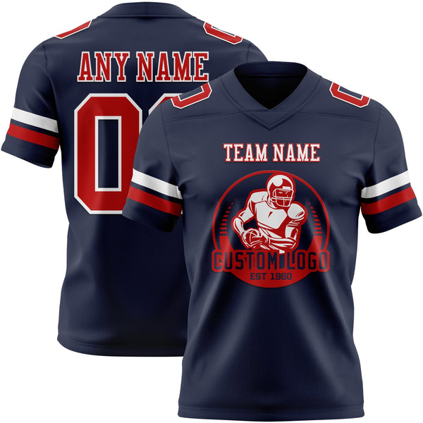 Custom Navy Red-White Authentic Football Jersey alternate