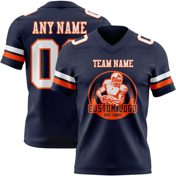 Custom Navy White-Orange Authentic Football Jersey alternate
