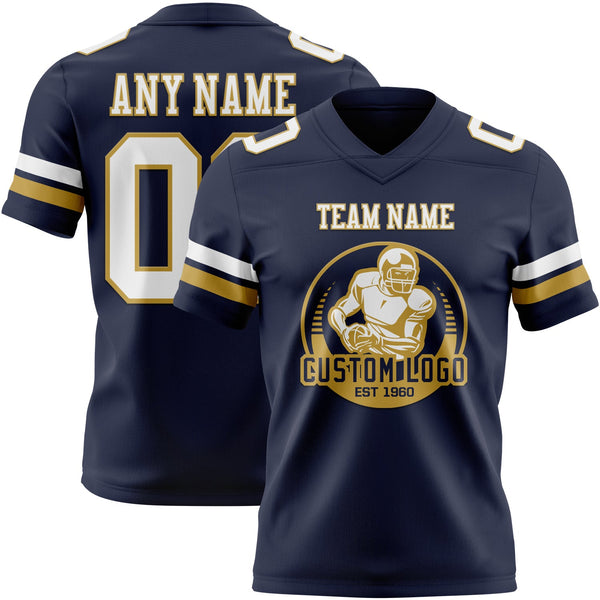 Custom Navy White-Old Gold Authentic Football Jersey alternate