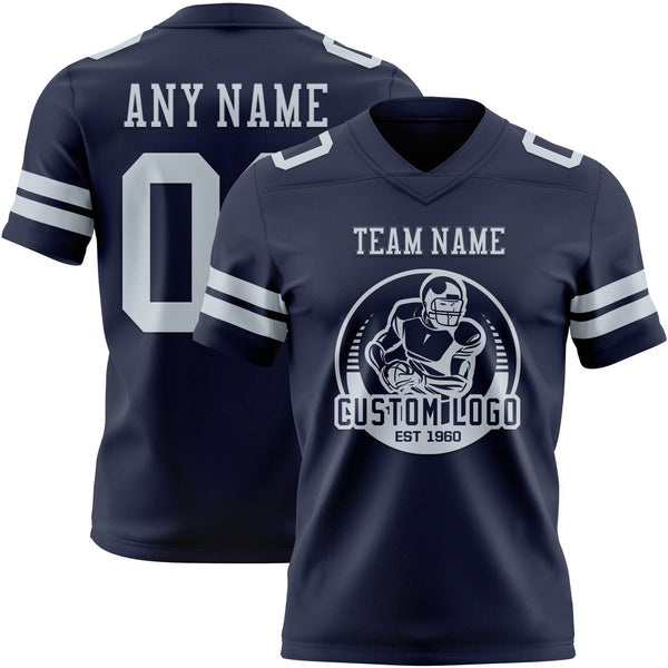 Custom Navy Silver Authentic Football Jersey alternate