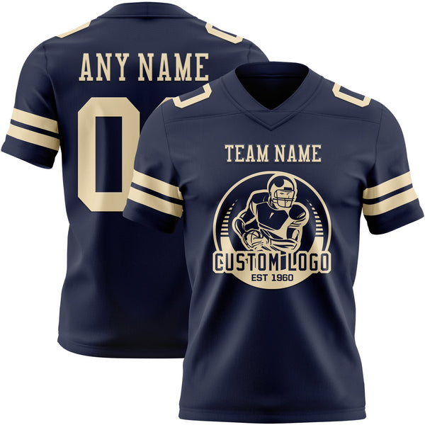 Custom Navy Cream Authentic Football Jersey alternate