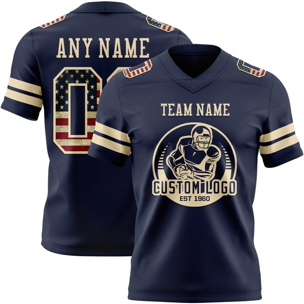 Custom Navy Vintage USA Flag-Cream Authentic Football Jersey alternate