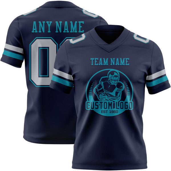 Custom Navy Gray-Teal Authentic Football Jersey alternate