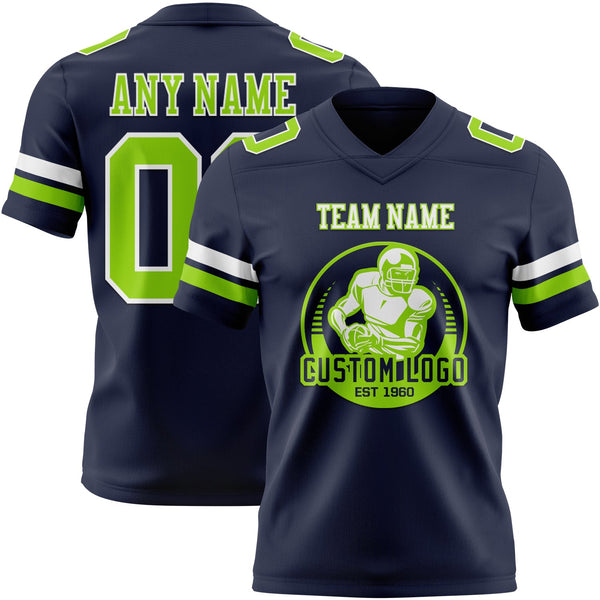Custom Navy Neon Green-White Authentic Football Jersey alternate
