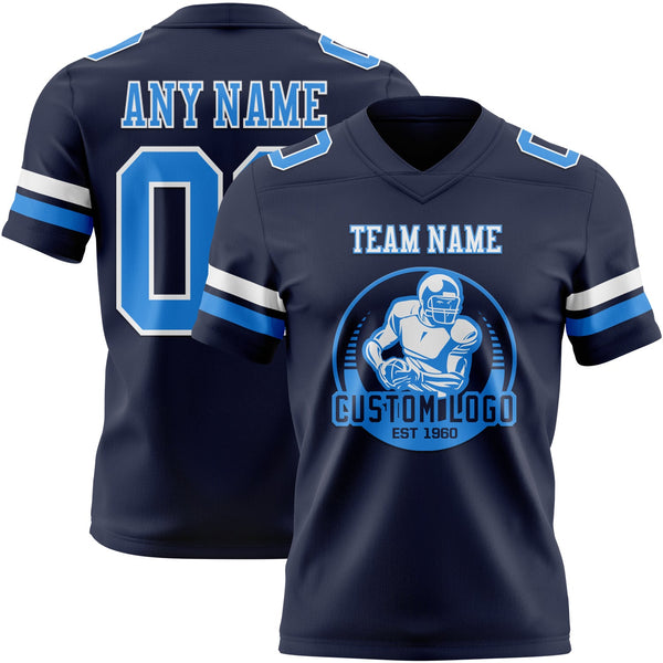 Custom Navy Powder Blue-White Authentic Football Jersey alternate