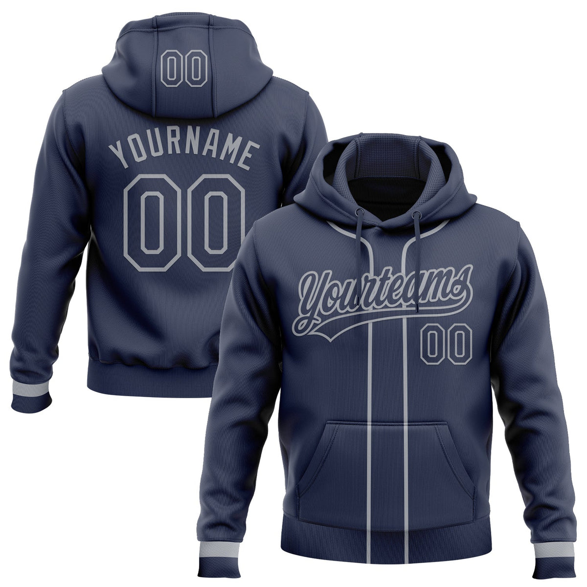 Custom Stitched Navy Gray Baseball Pullover Sweatshirt Hoodie