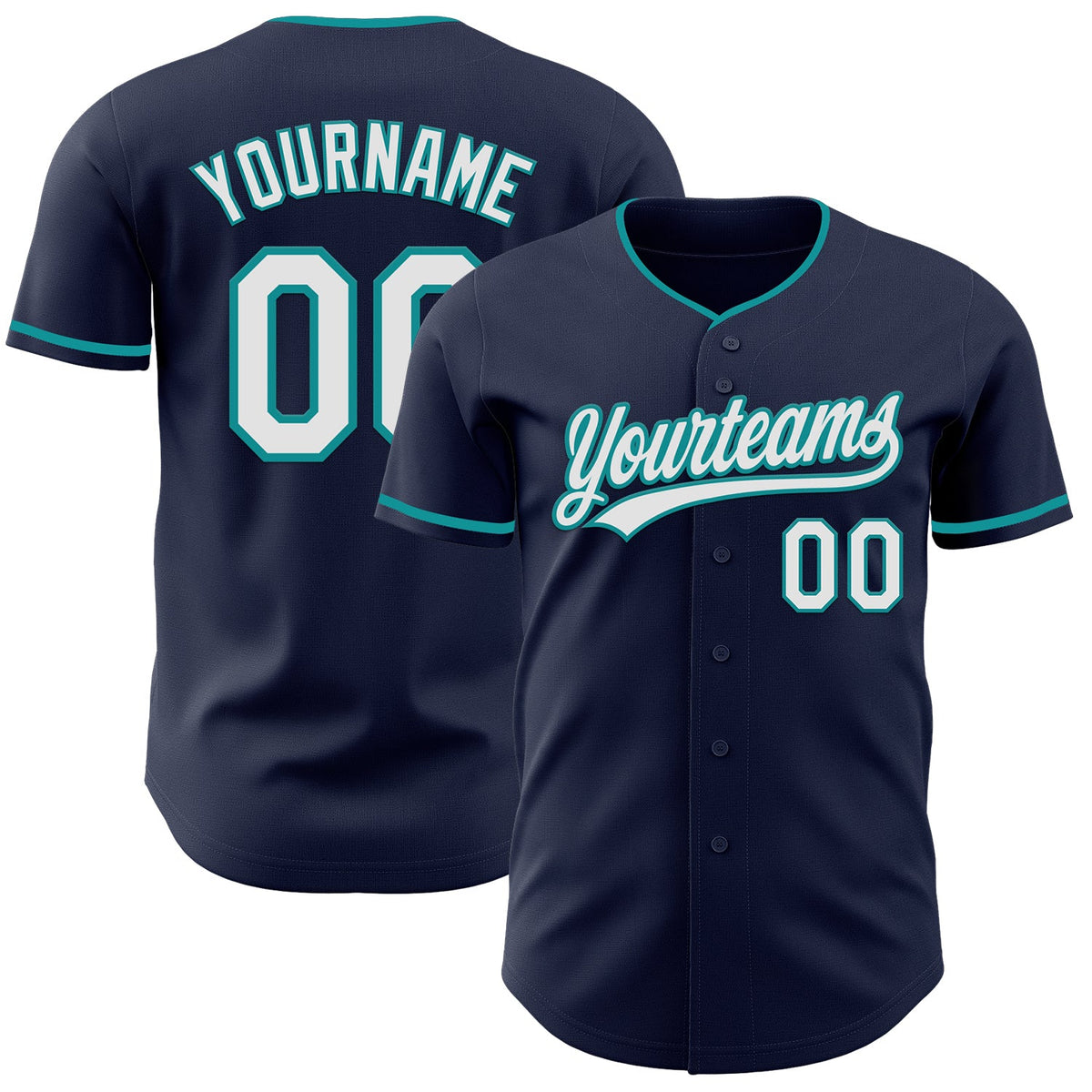 Custom Navy White-Teal Authentic Baseball Jersey