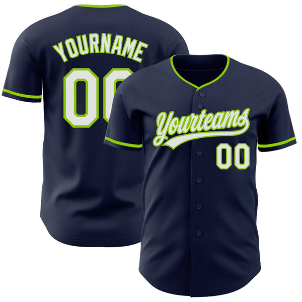 Custom Navy White-Neon Green Authentic Baseball Jersey