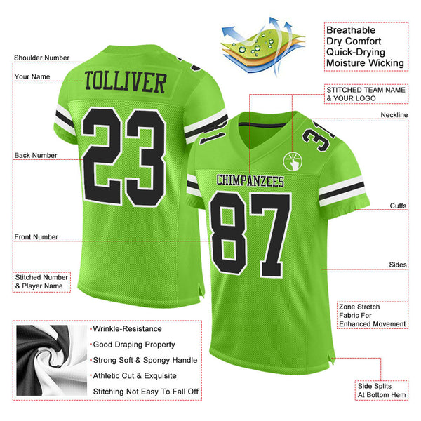 Custom Neon Green Black-White Mesh Authentic Football Jersey alternate
