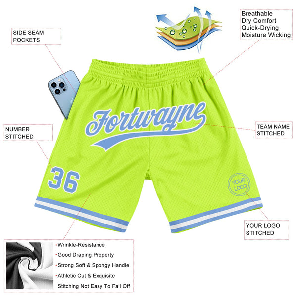 Custom Neon Green Light Blue-White Authentic Throwback Basketball Shorts alternate