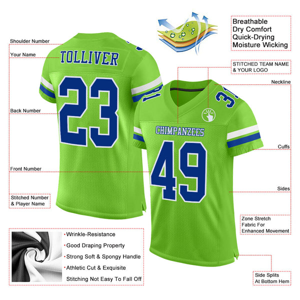 Custom Neon Green Royal-White Mesh Authentic Football Jersey alternate