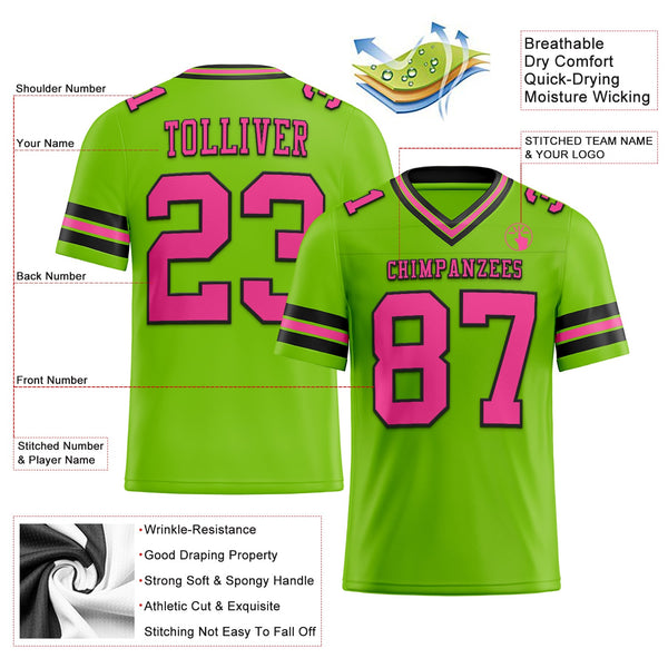 Custom Neon Green Pink-Black Authentic Football Jersey alternate