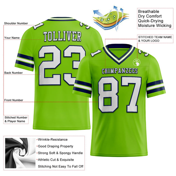 Custom Neon Green White-Navy Authentic Football Jersey alternate