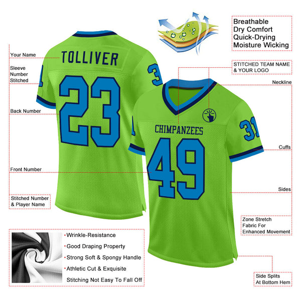 Custom Neon Green Blue-Navy Mesh Authentic Throwback Football Jersey alternate