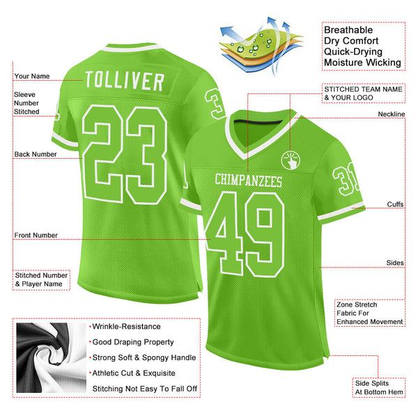 Custom Neon Green White Mesh Authentic Throwback Football Jersey alternate