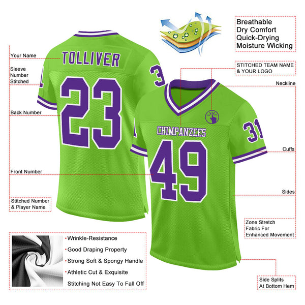 Custom Neon Green Purple-White Mesh Authentic Throwback Football Jersey alternate