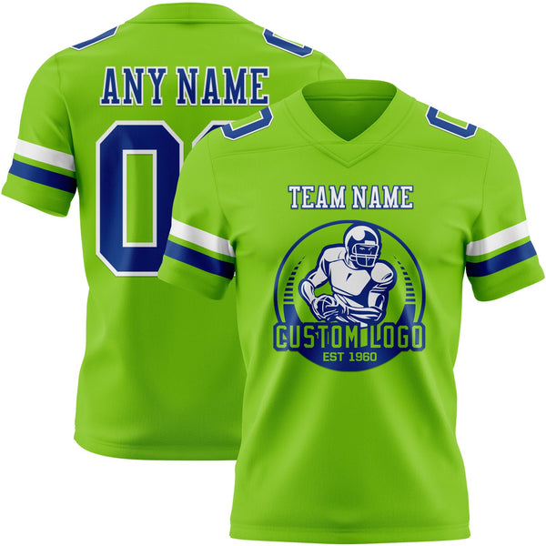 Custom Neon Green Royal-White Authentic Football Jersey alternate