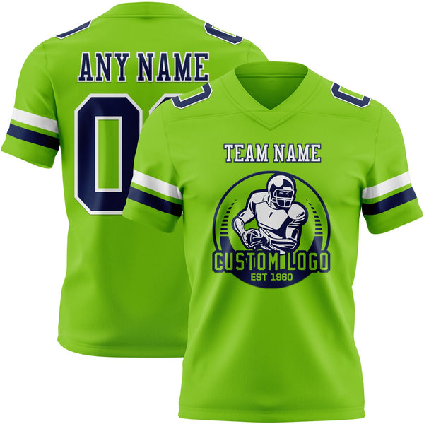 Custom Neon Green Navy-White Authentic Football Jersey alternate