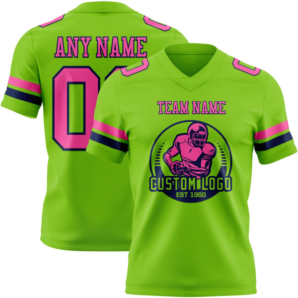 Custom Neon Green Pink-Navy Authentic Football Jersey alternate