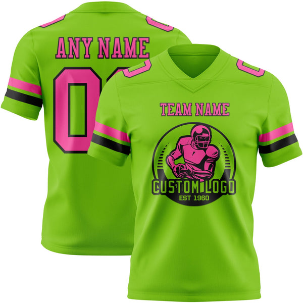 Custom Neon Green Pink-Black Authentic Football Jersey alternate