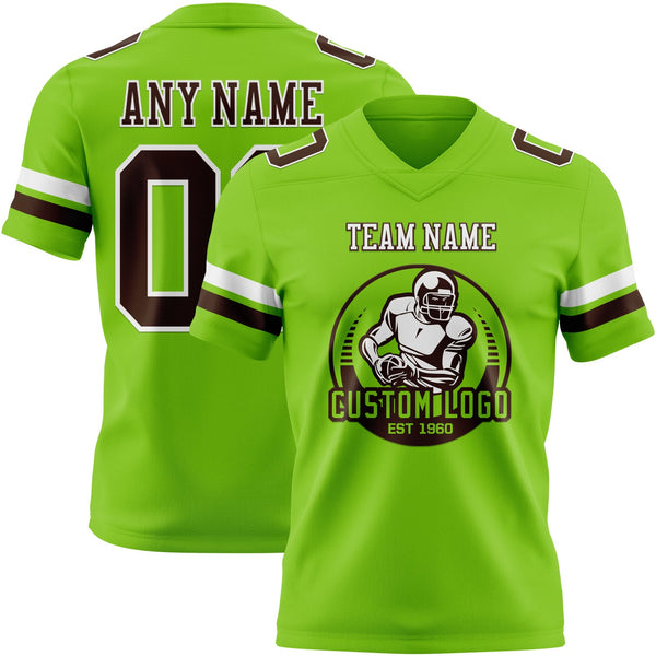 Custom Neon Green Brown-White Authentic Football Jersey alternate