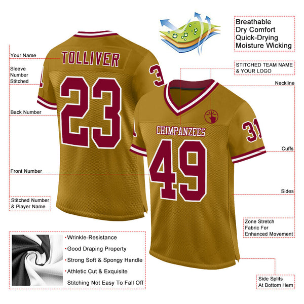 Custom Old Gold Maroon-White Mesh Authentic Throwback Football Jersey alternate