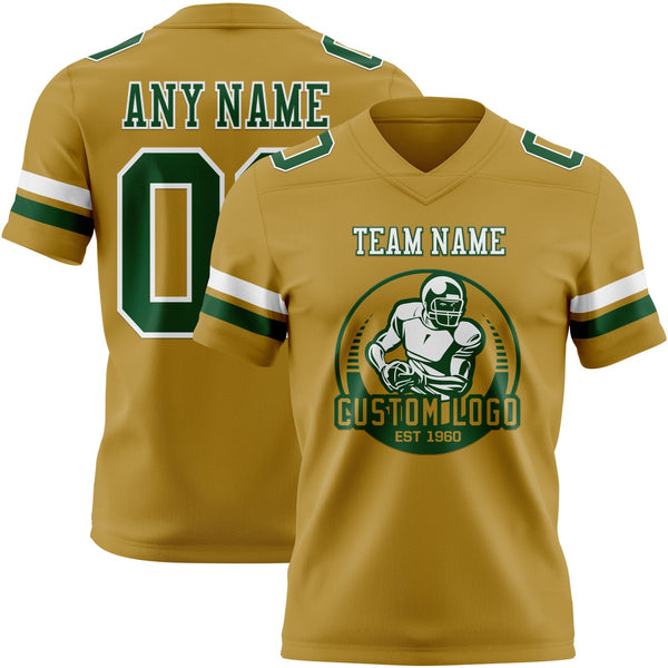 Custom Old Gold Green-White Authentic Football Jersey alternate