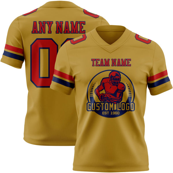 Custom Old Gold Red-Navy Authentic Football Jersey alternate