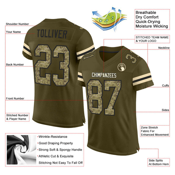 Custom Olive Camo-Black Mesh Authentic Salute To Service Football Jersey alternate