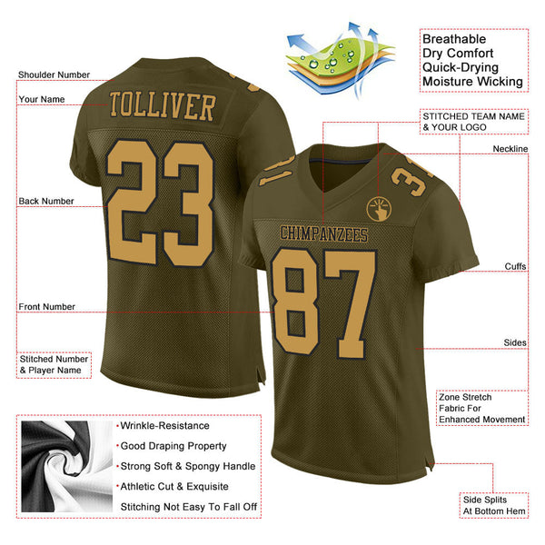 Custom Olive Old Gold-Black Mesh Authentic Salute To Service Football Jersey alternate