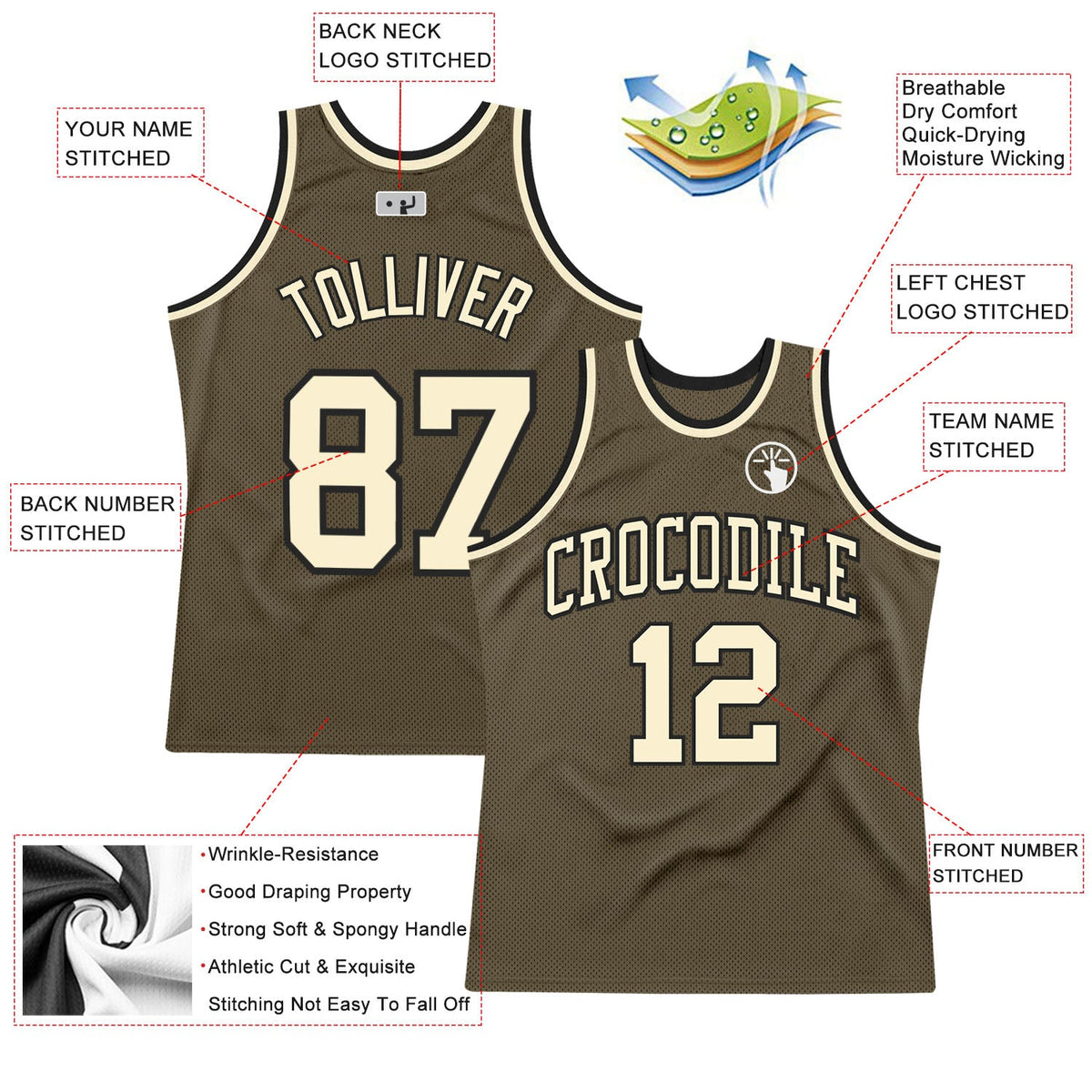 Custom Olive Cream-Black Authentic Throwback Salute To Service Basketball Jersey - Front