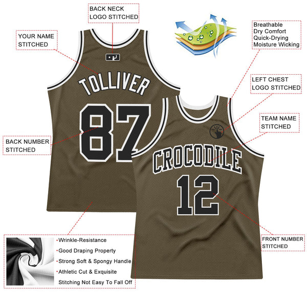 Custom Olive Black-White Authentic Throwback Salute To Service Basketball Jersey alternate